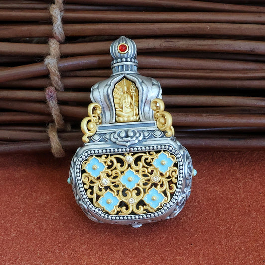 Handcrafted Four Great Bodhisattvas gourd pendant necklace with openable incense holder for spiritual use