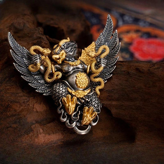 Hand-carved Tibetan Buddhist Garuda pendant necklace Jewelry art