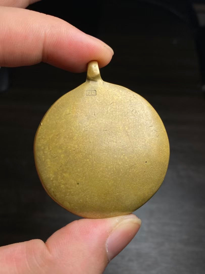 Nine Palace Bagua pendant with Armored Bear motif, blue jade handcrafted Tibetan Buddhist jewelry art for daily wear or meditation.