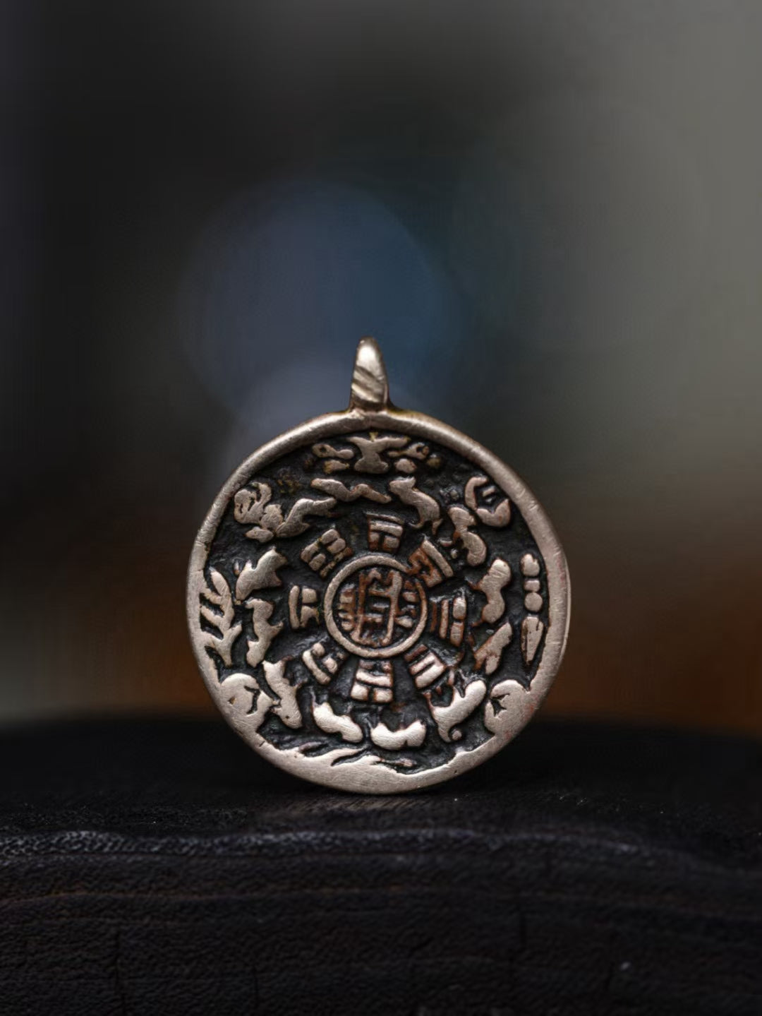 Handmade Tibetan mini nine palace amulet pendant, jewelry art rooted in Tibetan Buddhist spiritual culture.