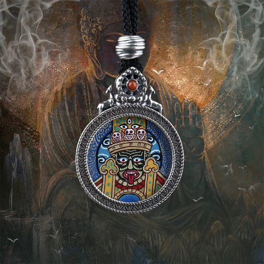 Rotating silver Tara Thangka pendant from Tibetan Buddhist jewelry culture, handmade jewelry art symbolizing compassion and wealth.