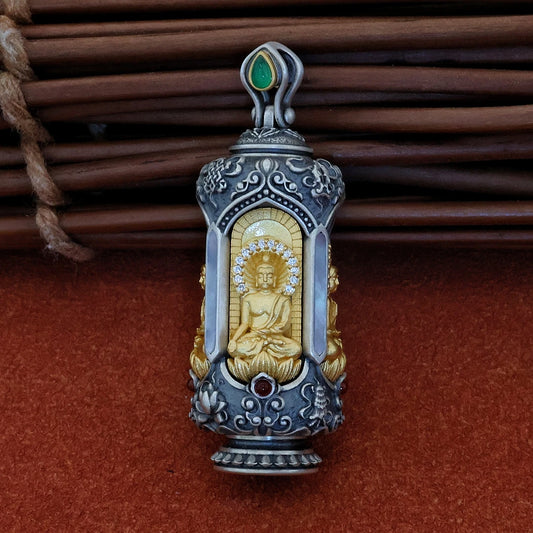Handmade Zaki Lhamo Buddhist Thangka pendant from Tibetan Buddhist jewelry culture, meaningful jewelry art for spiritual devotion.