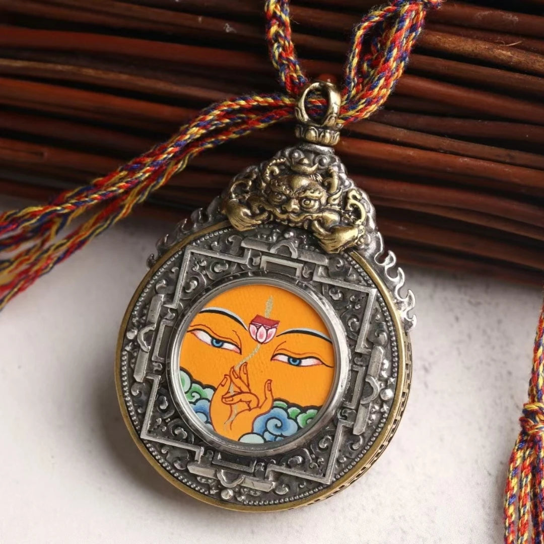 Tibetan Buddhist Jewelry Culture hand-painted Hotong Thangka pendant necklace, handcrafted with care for prosperity and wisdom