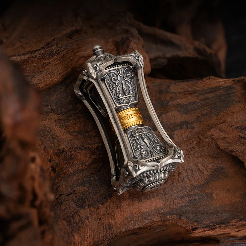 Tibetan Buddhist rotating necklace pendant featuring Zaki Lam, symbolizing reincarnation and spiritual growth