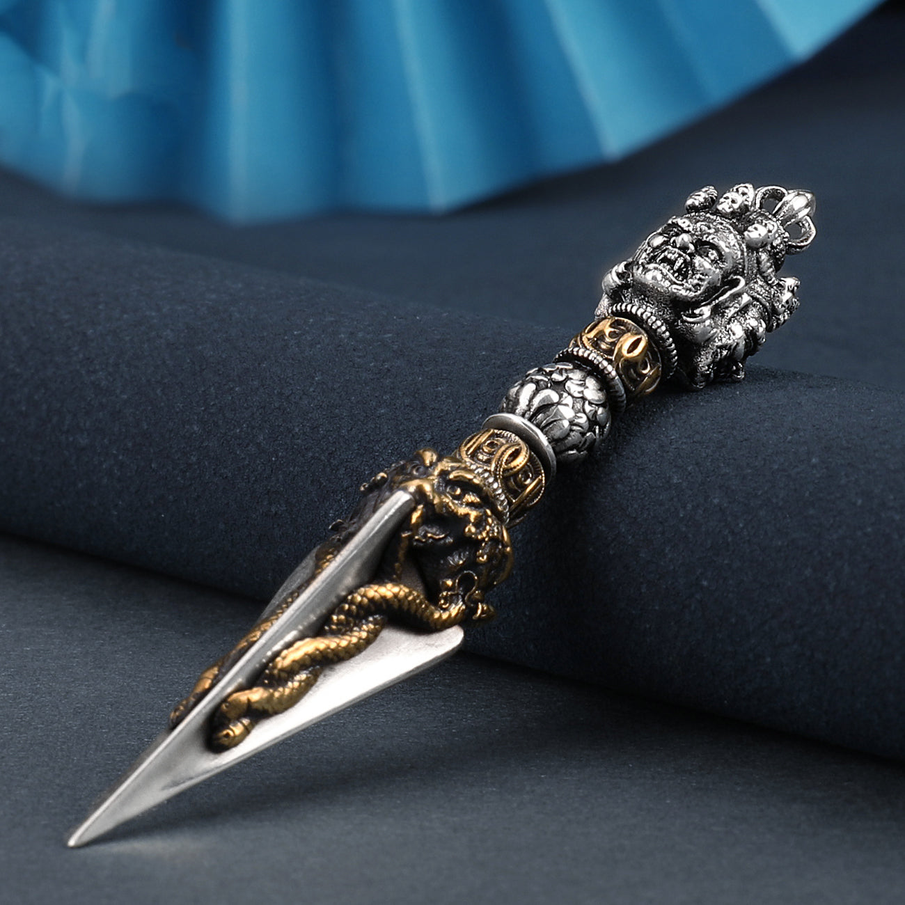 6.7cm Tibetan Buddhist Púbā Vajra pendant made from pure brass and white copper, hand-painted with delicate designs, symbolizing power and wisdom