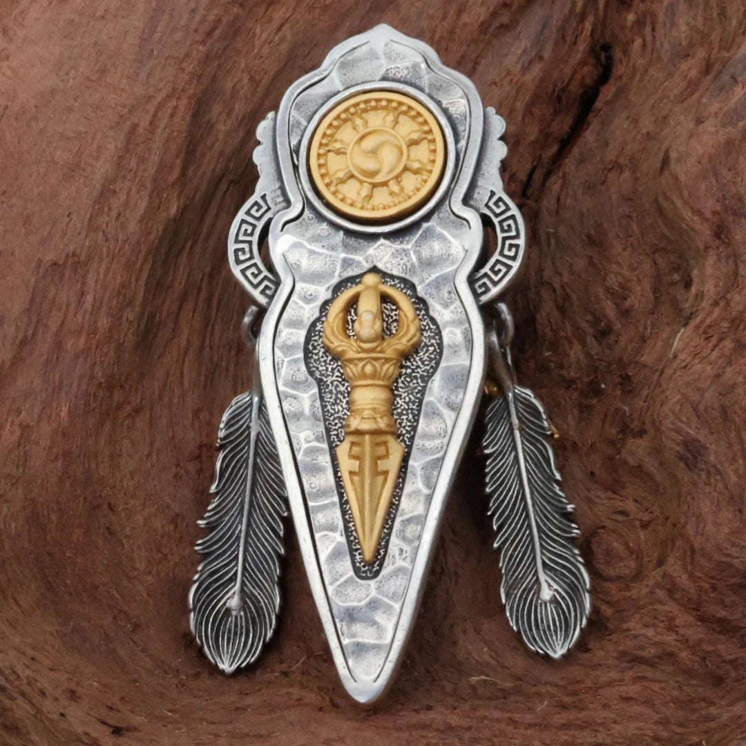 Sacred Garuda feather amulet necklace hand-painted in Tibetan Buddhist Jewelry Culture Jewelry art style