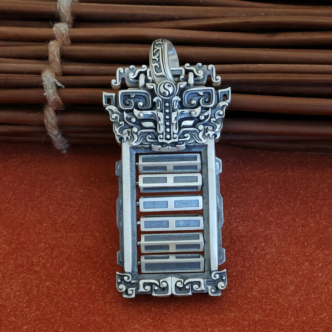 Hand-painted I Ching trigrams necklace pendant, blending ancient Chinese philosophy with Tibetan Buddhist Jewelry art