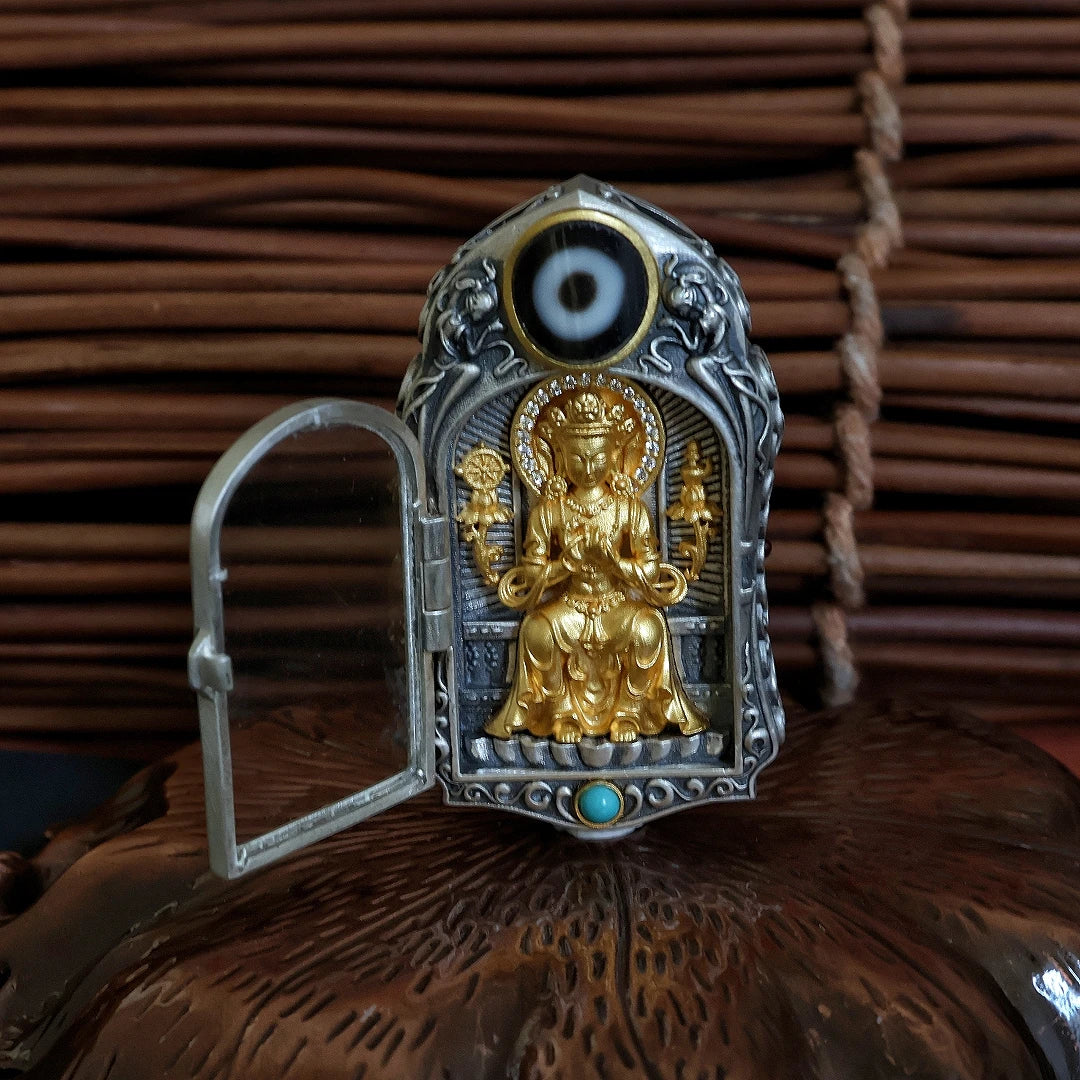 Tibetan carved rotating Maitreya pendant necklace representing wisdom and future blessings