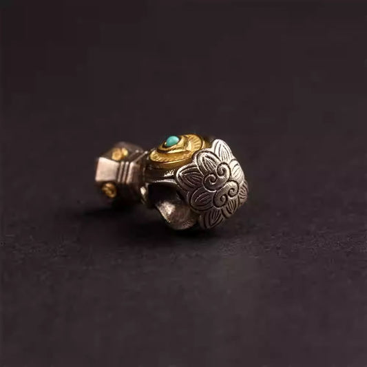 Tibetan handmade silver and copper Yellow Wealth God spacer, Jewelry art component for DIY spiritual bracelets and mala beads
