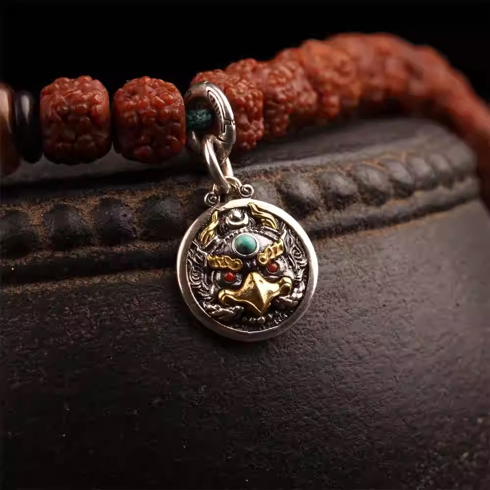Tibetan handmade silver Garuda pendant element, Jewelry art component for DIY spiritual bracelets and mala bead creations