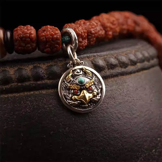 Tibetan handmade silver Garuda pendant element, Jewelry art component for DIY spiritual bracelets and mala bead creations