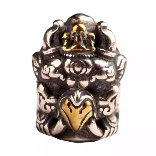 Tibetan handmade silver Garuda spacer bead, Jewelry art component for DIY spiritual bracelets and mala bead creations