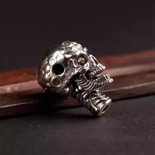 Tibetan handmade silver Wisdom Eye Buddha head three-way, Jewelry art component for DIY spiritual bracelets and mala beads