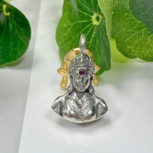 Handcrafted silver Zaki Lhamo pendant inspired by Tibetan Buddhist jewelry culture, symbolizing wealth, protection, and feminine blessings.