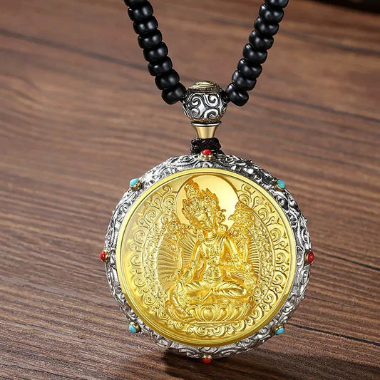 Handcrafted silver rotating zodiac guardian pendant inspired by Tibetan Buddhist jewelry culture and spiritual jewelry art.