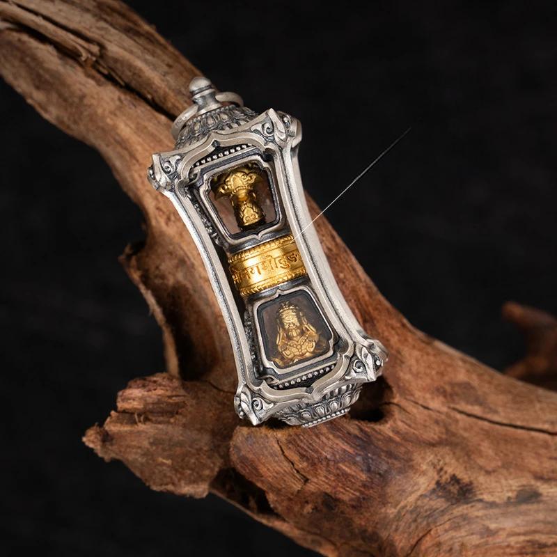 Hand-painted Zaki Lam rotating pendant, symbolizing past and present life, crafted with Tibetan Buddhist artistry