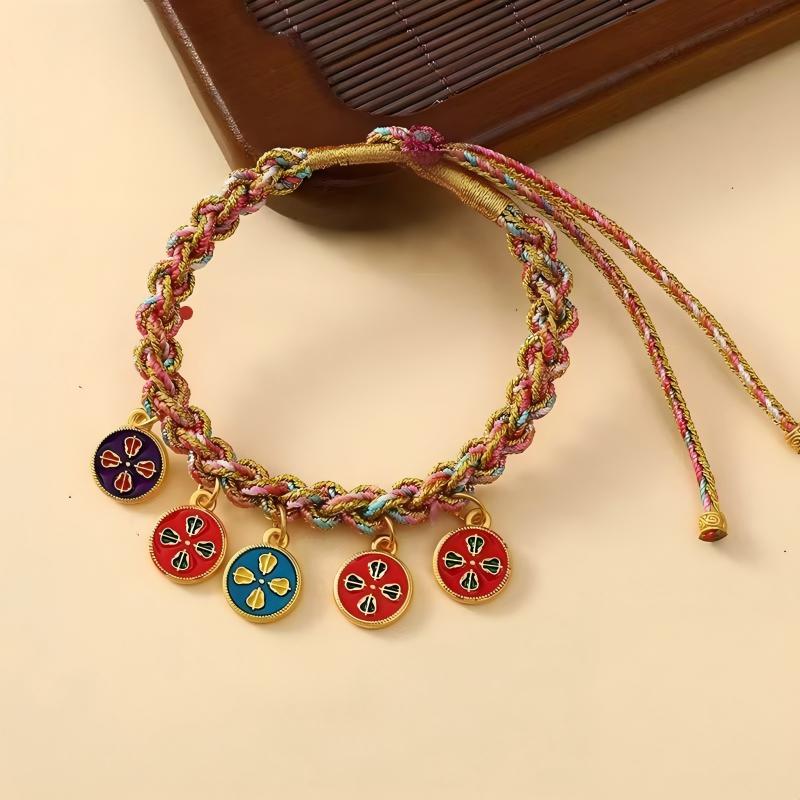 Tibetan Buddhist Handmade Adjustable Friendship Bracelet with Five Pathway Wealth God, for Couples