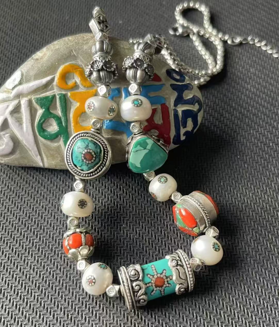 Vibrant multi-treasure bracelet, handcrafted to represent Tibetan Buddhist jewelry culture, offering a colorful, stylish accessory for those seeking both fashion and spirituality.