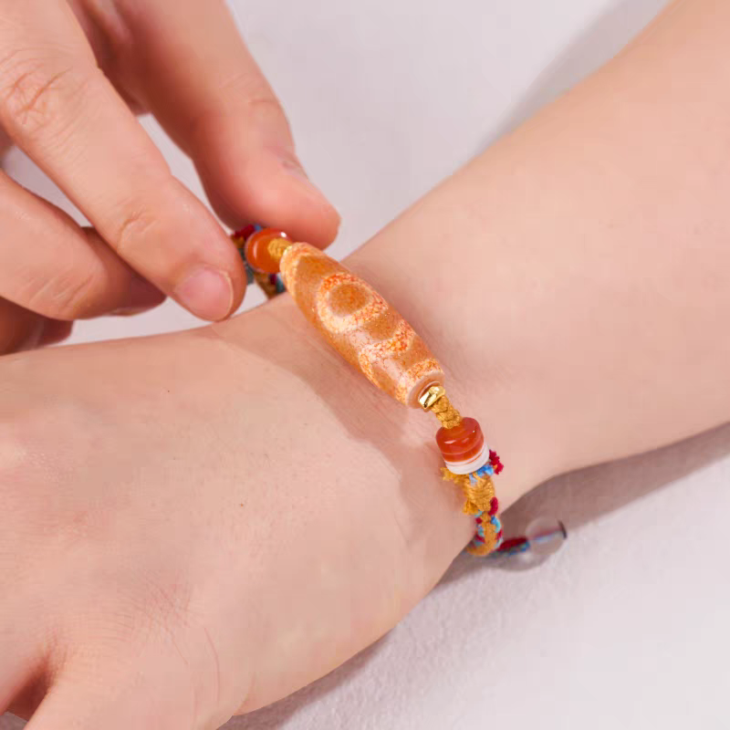 Tibetan Buddhist Red Dragon Scale Dzi Beads Bracelet, handmade red agate wrist mala, unisex spiritual and lucky accessory