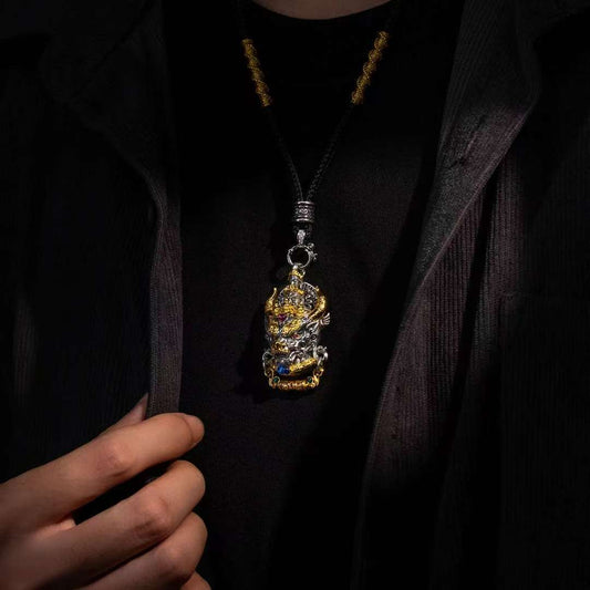 Hand-painted silver Yamantaka pendant inspired by Tibetan Buddhist jewelry culture, powerful jewelry art for protection and wisdom.