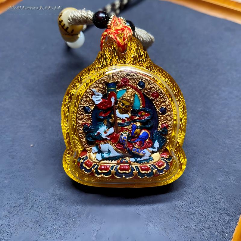 Tibetan Buddhist Jewelry Culture handmade Jambhala Gawu box necklace pendant with mineral pigment handpainted Tsa Tsa, Tibetan Buddhist jewelry art for wealth and blessings