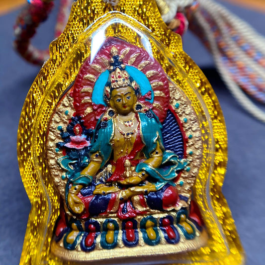Tibetan Buddhist Jewelry Culture handmade Ksitigarbha Bodhisattva Gawu box necklace pendant with mineral pigment handpainted Tsa Tsa, Tibetan Buddhist jewelry art for protection and blessings