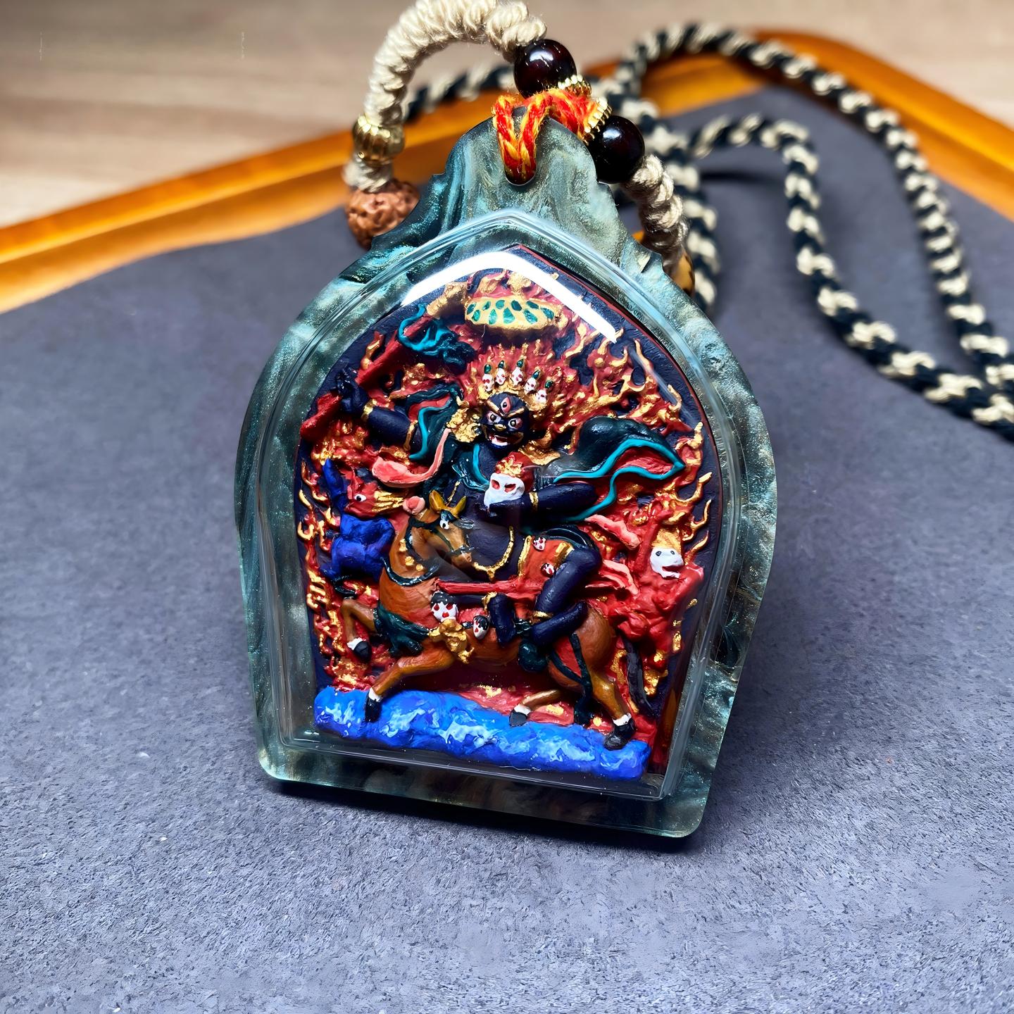 Tibetan Buddhist Jewelry Culture handmade White Tara pendant necklace with mineral pigment handpainted Tsa Tsa, Tibetan Jewelry art for blessings and protection