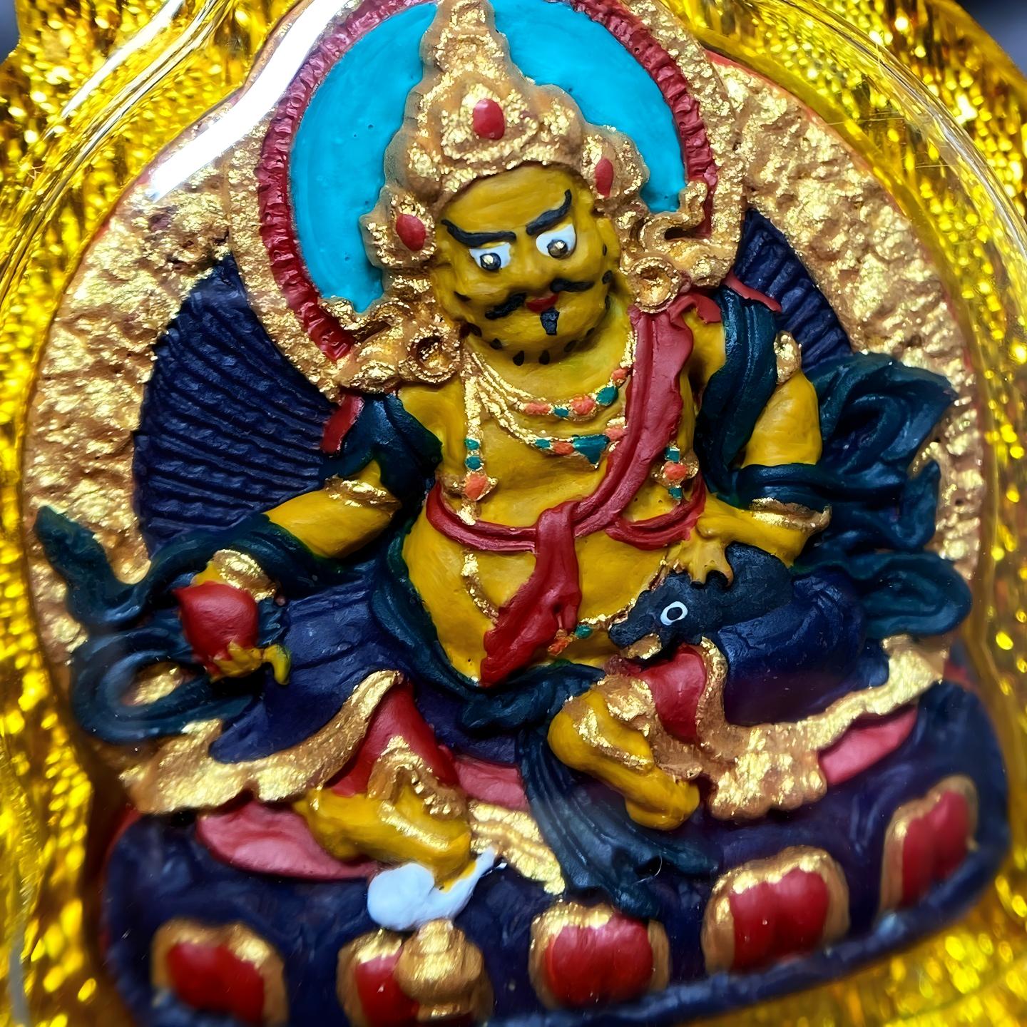 Tibetan Buddhist Jewelry Culture handmade Yellow Jambhala pendant necklace with mineral pigment handpainted Tsa Tsa, Tibetan Jewelry art for wealth and blessings