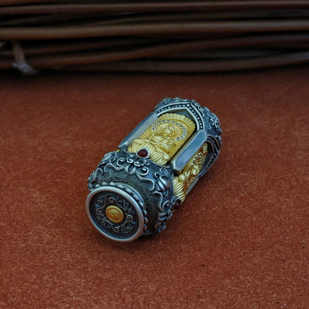 Hand-painted Zaki Lhamo Thangka pendant inspired by Tibetan Buddhist jewelry culture, symbolic jewelry art for protection and blessing.