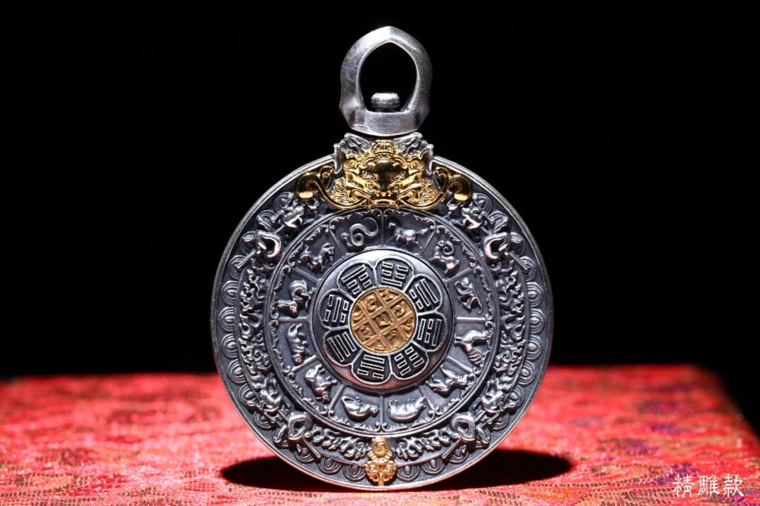 Fine carving Nine Palace Bagua pendant necklace, inspired by Tibetan Buddhist traditions, promoting spiritual harmony and guidance