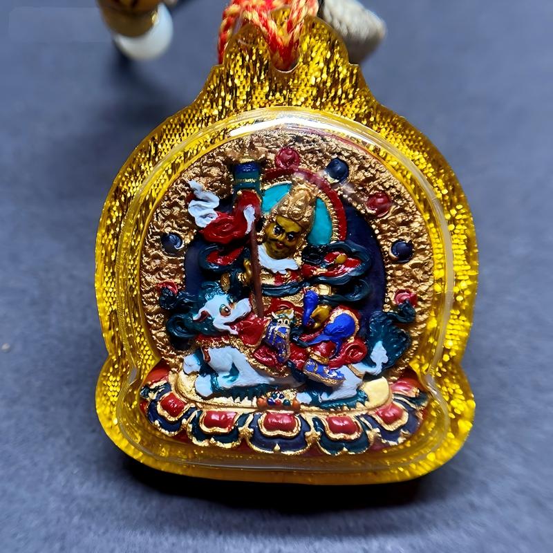 Tibetan Buddhist Jewelry Culture Jambhala Thangka Gawu pendant, handpainted with mineral pigments, Tibetan Buddhist jewelry art necklace for prosperity
