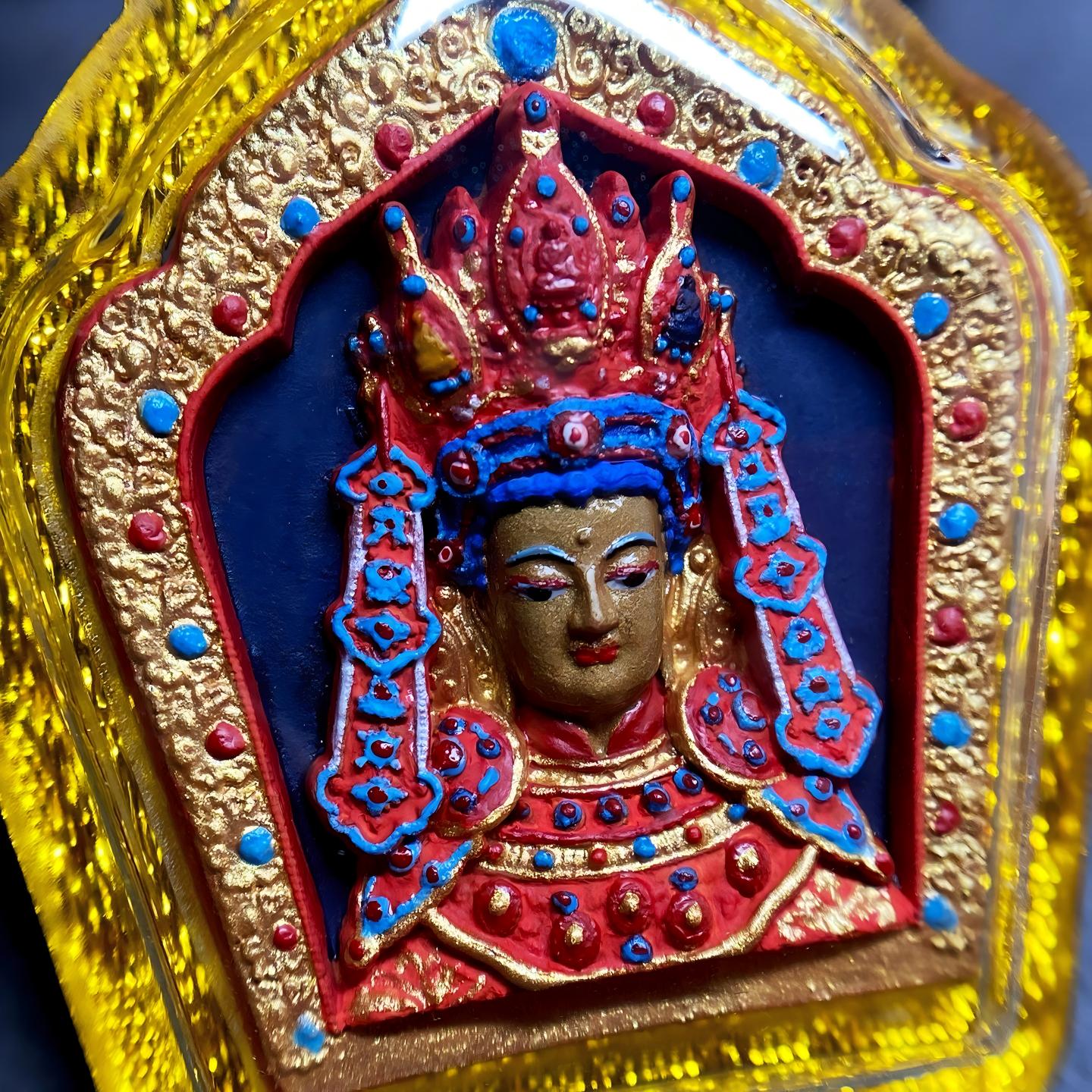 Tibetan Buddhist Jewelry Culture Tibetan Jowo Buddha Thangka pendant, handpainted with mineral pigments, Jewelry art necklace for meditation and protection