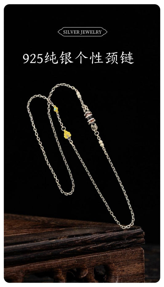 Handmade Tibetan-style silver chain necklace, minimalist jewelry art suitable for pendants or solo wear.
