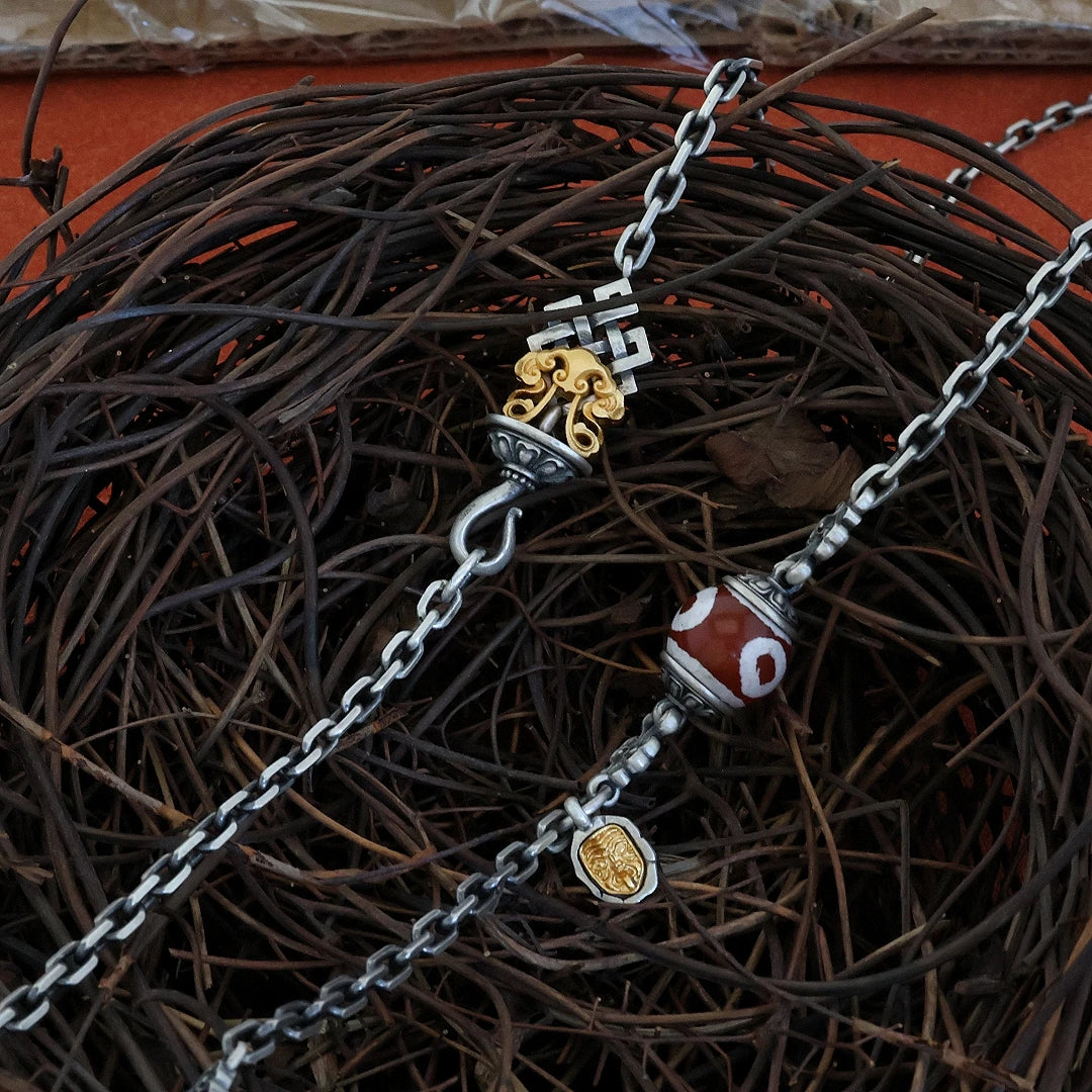 Unisex Tibetan Buddhist Jewelry Culture pendant necklace, versatile 65cm chain, handcrafted spiritual jewelry art.