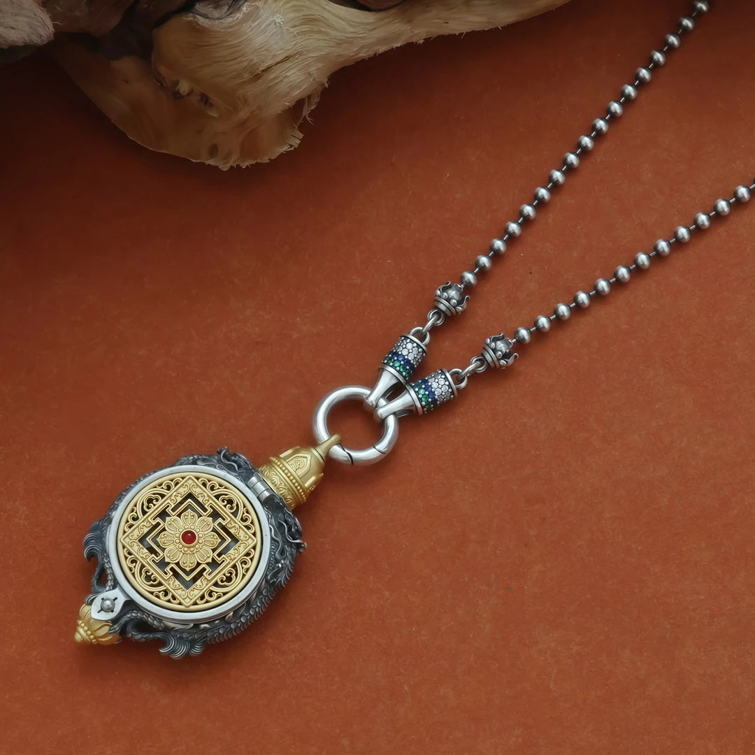 Silver lotus bead thangka necklace from Tibetan Buddhist jewelry culture, wearable jewelry art for daily protection.