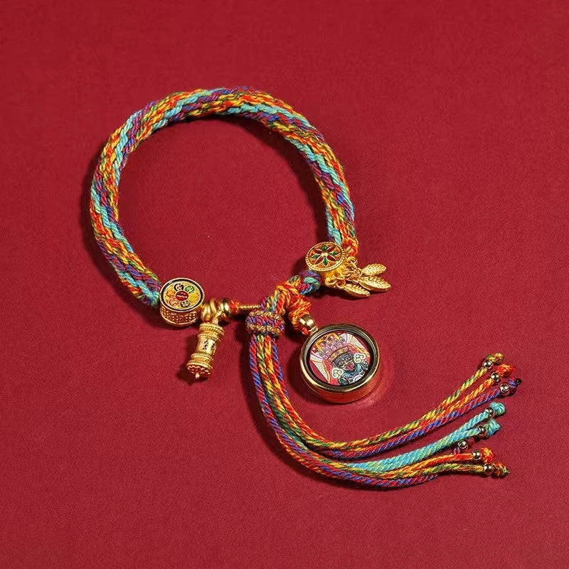 Handmade Green Tara Thangka Pendant, Tibetan Buddhist Six-Syllable Mantra, Jewelry Art, Handcrafted Red Rope Necklace