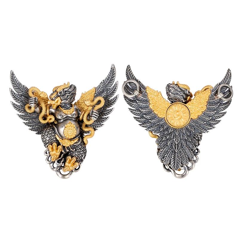 Golden-winged Garuda pendant, handcrafted Tibetan Buddhist jewelry