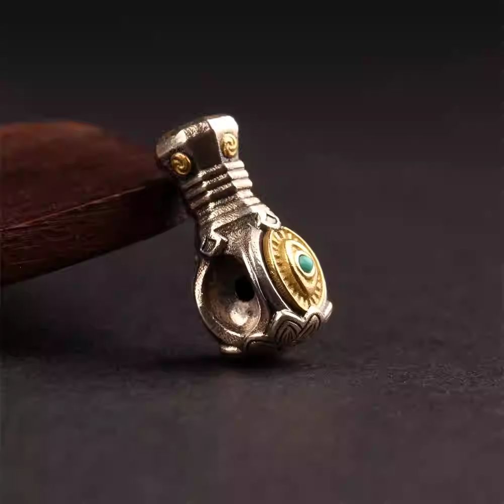 Pure handcrafted Tibetan Buddhist silver and copper Jambhala spacer bead, Jewelry art accessory for DIY Vajra Xingyue beads