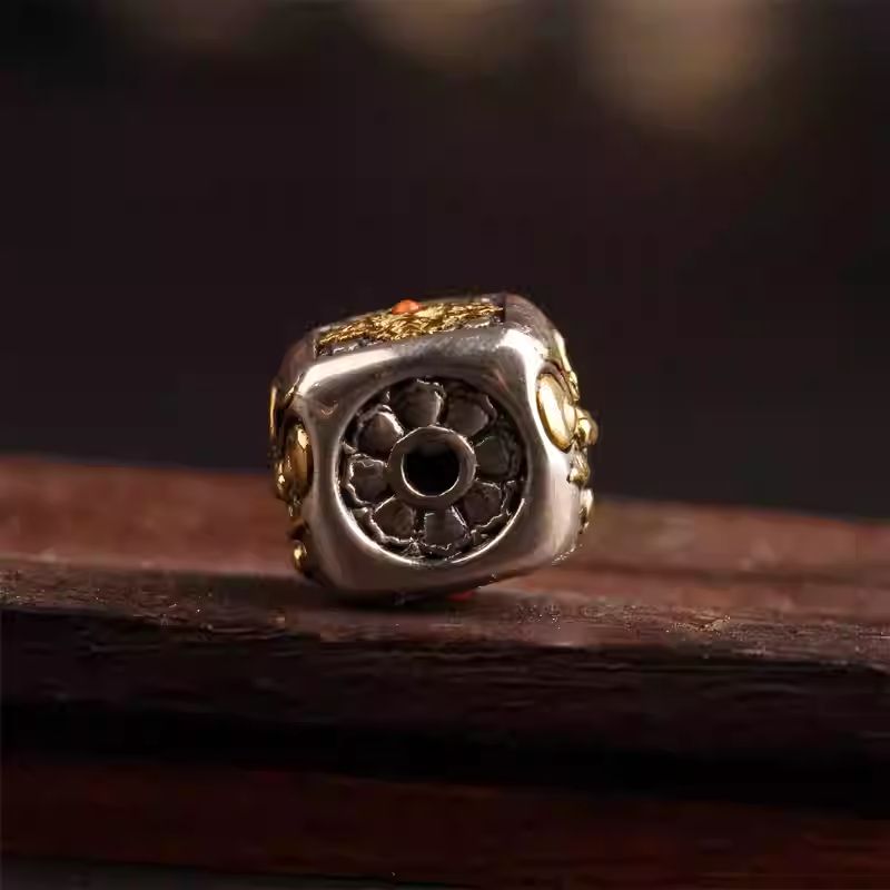 Pure handcrafted Tibetan Buddhist silver Guru Rinpoche Vajra square connector, Jewelry art accessory for DIY Xingyue Bodhi bead bracelets
