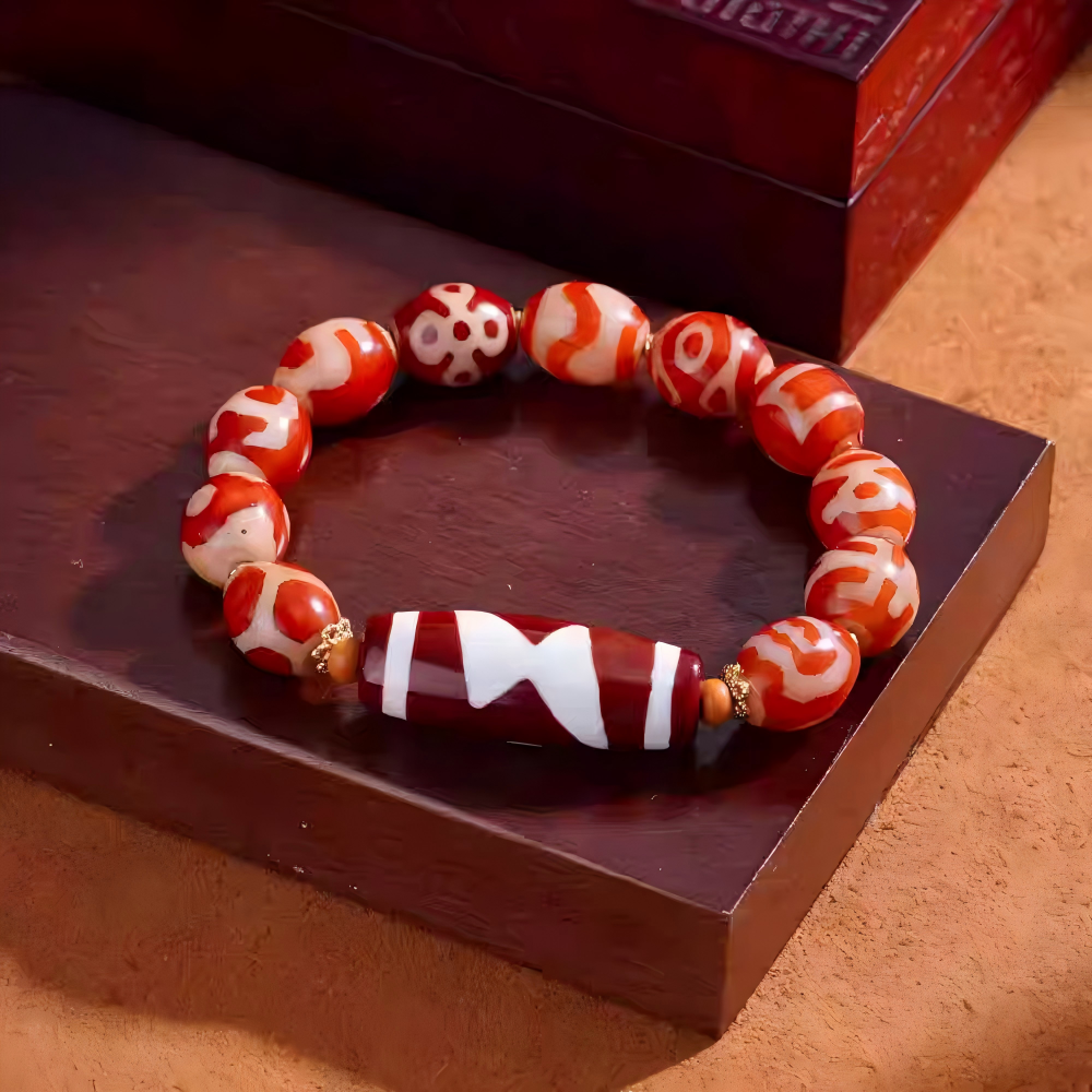 Traditional Tibetan red coral multi-gem bracelet reflecting authentic Tibetan Buddhist jewelry culture and intricate jewelry art craftsmanship.