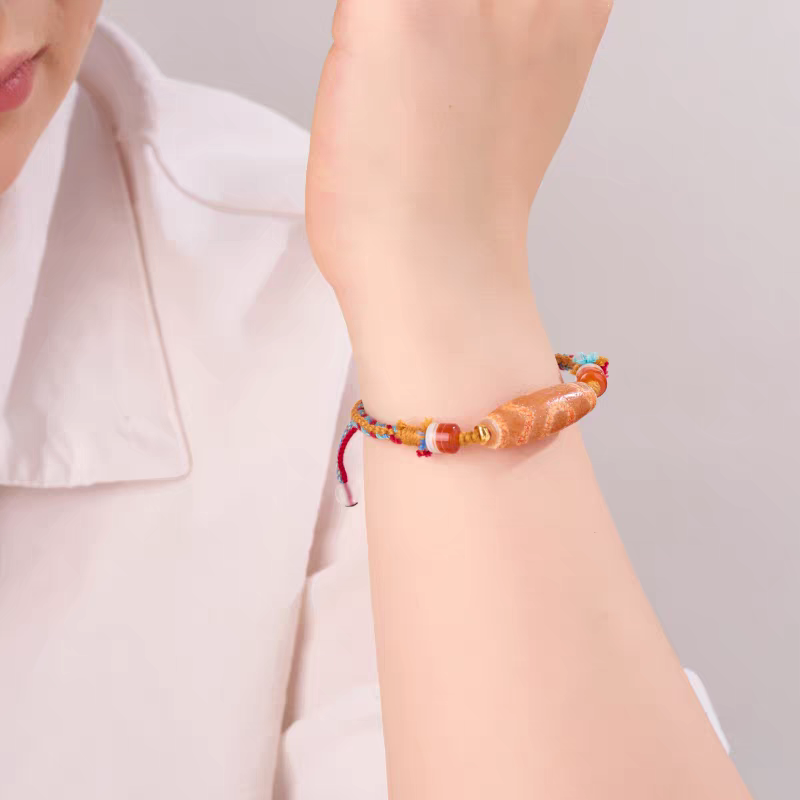Handmade Red Agate Dragon Scale Feng Blood Dzi Beads Bracelet, Tibetan spiritual jewelry, enhances luck and protection.”
