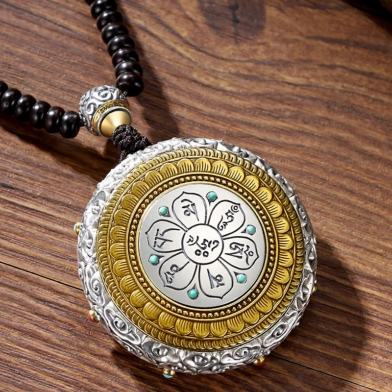 Vintage carved silver zodiac protector necklace from Tibetan Buddhist jewelry culture, symbolic jewelry art for daily protection.