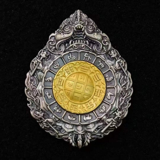 "Handcrafted S925 Nine Palace Bagua pendant with fine inlay, inspired by Tibetan Buddhist jewelry culture and traditional jewelry art craftsmanship."