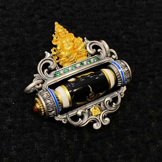 Yellow Jambhala S925 silver pendant inspired by Tibetan Buddhist Jewelry Culture, highlighting Jewelry art details and refined craftsmanship.