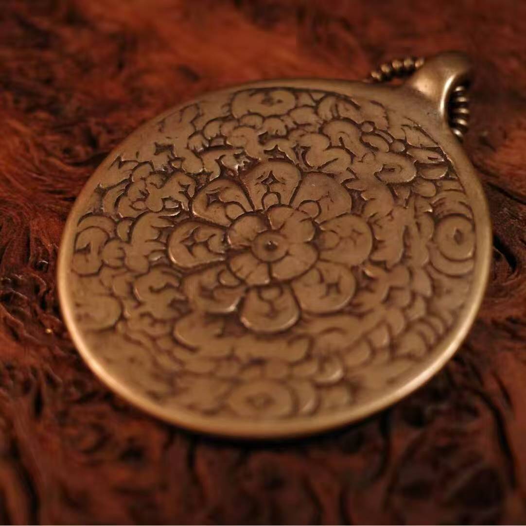 Sacred Nine Palace Bagua talisman pendant inspired by Tibetan Buddhism, hand-painted jewelry art for energy balance.