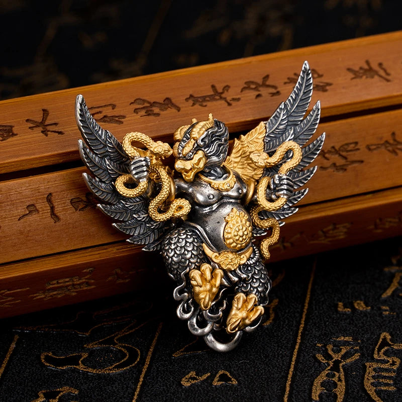 Protective Garuda carved necklace, traditional Tibetan Jewelry art