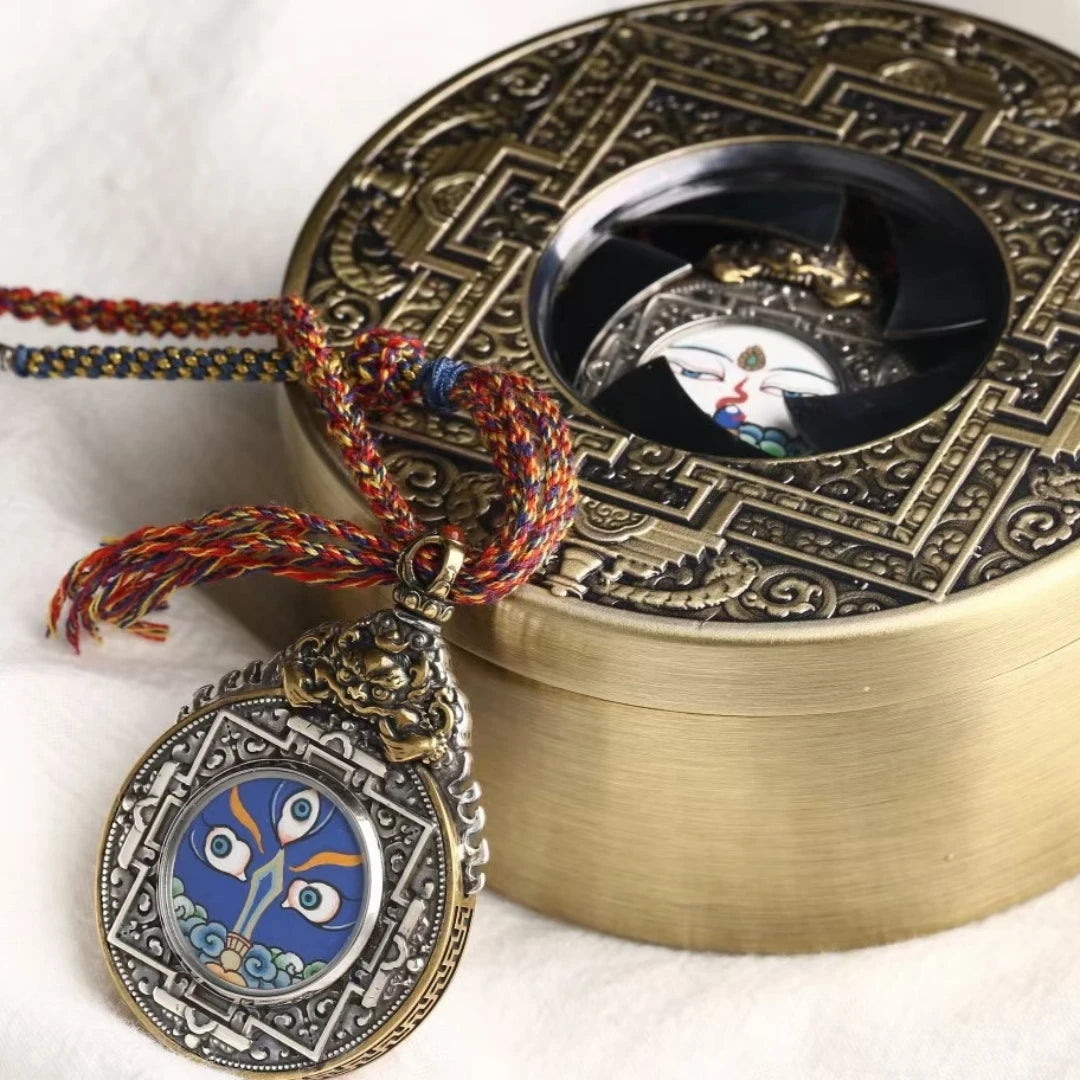 Artistic hand-painted Hotong Thangka pendant necklace, bringing spiritual energy and beauty to your life