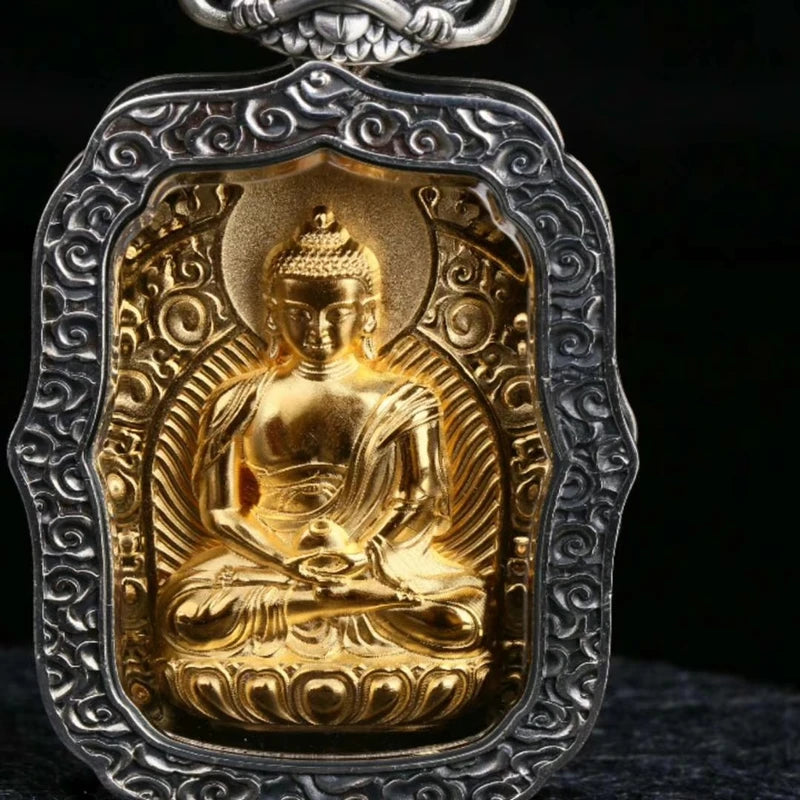 Handmade silver Zodiac Yellow Jambhala pendant, Tibetan Buddhist jewelry culture wealth protector.