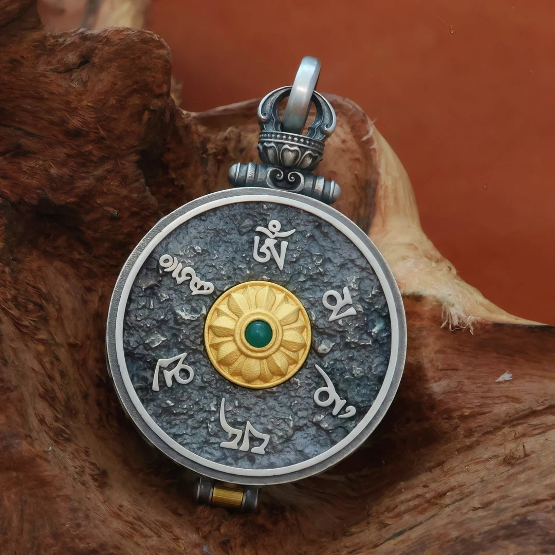 Silver Guanyin and Ksitigarbha mirror pendant inspired by Tibetan Buddhist jewelry culture, meaningful jewelry art for protection and peace.