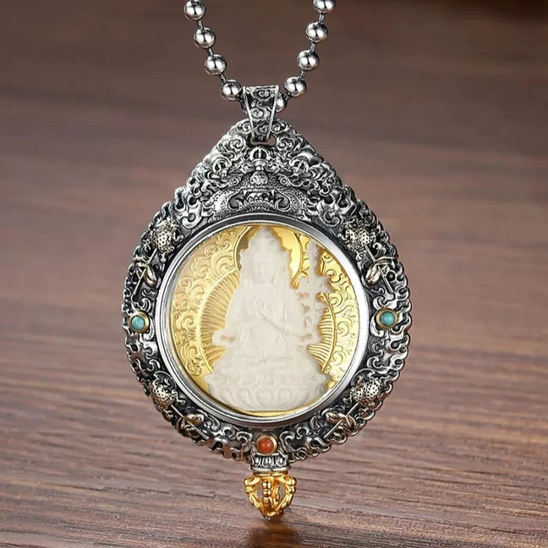 Silver Bagua guardian amulet pendant in Tibetan Buddhist jewelry culture, handmade jewelry art for daily wear.